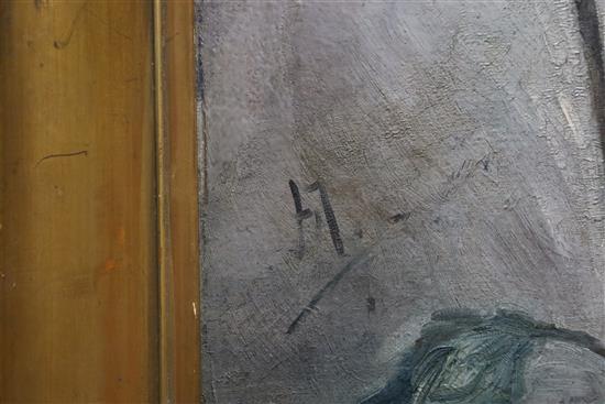 Attributed to Piet Mondrian, oil on panel, Study of a chrysanthemum, monogrammed, 63 x 26cm